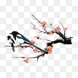 国画梅花喜鹊素材,免抠元素