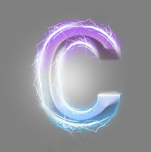 炫酷紫色蓝色闪电字母C(3000X3000(DPI:300))psd模版下载
