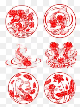传统锦鲤窗花剪纸合集 可商用,免抠元素