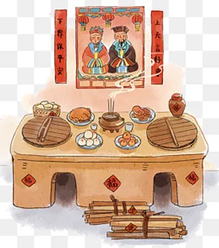 春节供奉土灶财神,免抠元素
