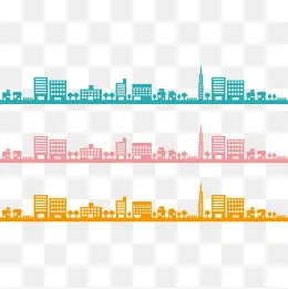 通用节日多彩卡通手绘城市剪影,免抠元素(2000*2000px)ai矢量模版下载