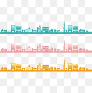 通用节日多彩卡通手绘城市剪影,免抠元素