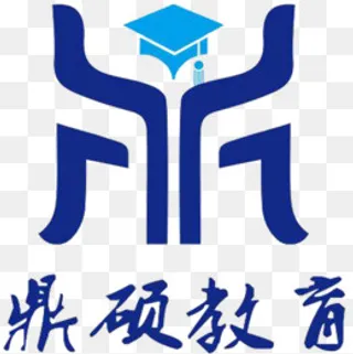 鼎硕教育蓝色字体博士帽图标,免抠元素