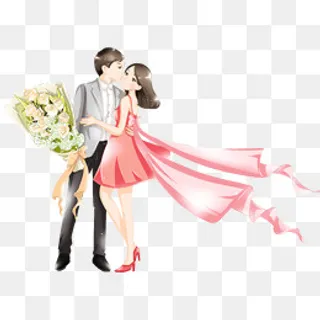 七夕情人节浪漫清新情侣亲吻,免抠元素