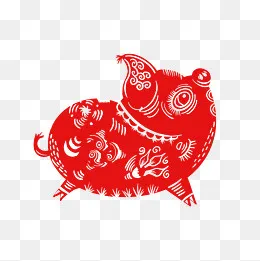 2019年新年春节剪纸猪吉祥物,免抠元素(2048*2048px)psd模版下载