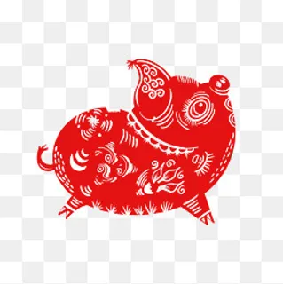 2019年新年春节剪纸猪吉祥物,免抠元素