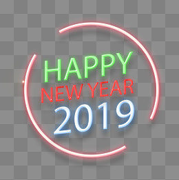 霓虹灯风格2019新年快乐元素,免抠元素(2000*2000px)psd模版下载