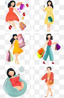 购物达人双十一扁平卡通人物,免抠元素