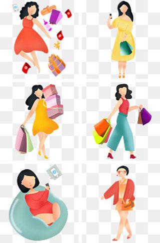 购物达人双十一扁平卡通人物,免抠元素