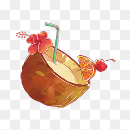 夏天卡通椰子汁清凉矢量图,免抠元素