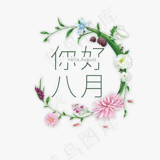 你好八月小清新文字素材