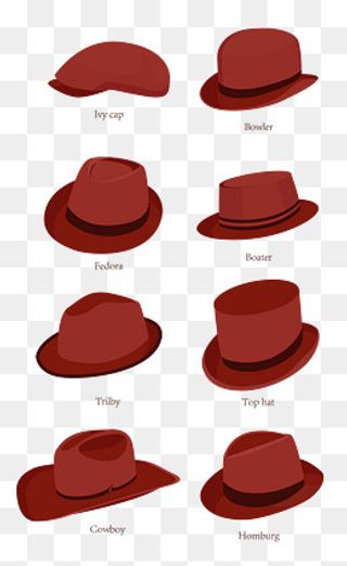 各种红褐色复古风格帽子 png,免抠元素