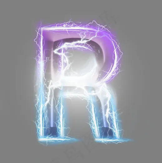 炫酷紫色蓝色闪电字母R(3000X3000(DPI:300))psd模版下载