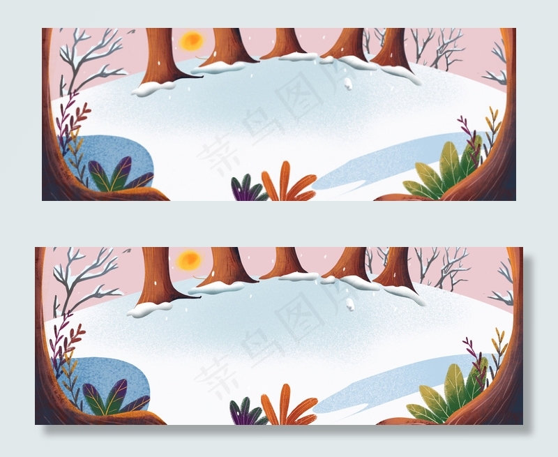 手绘卡通冰雪森林海报背景背景图片素材