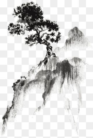 中国风水墨山水装饰,免抠元素