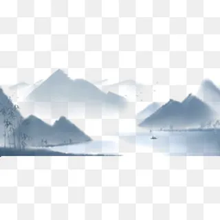 手绘中国风古风写意水墨山水画,免抠元素