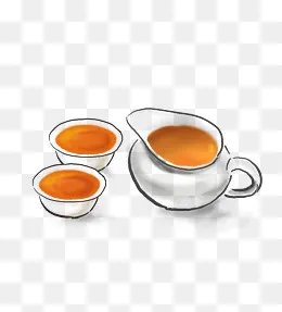 两杯茶手绘古风茶饮,免抠元素