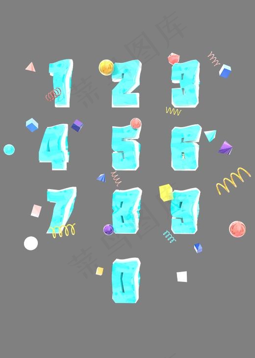 天蓝色卡通C4D数字合集,免抠元素艺术字(2000*2800px)psd模版下载