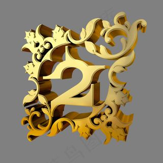 金色欧式花纹立体炫酷倒计时数字2