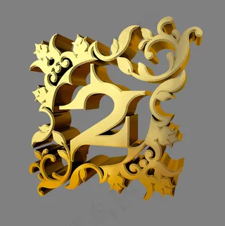 金色欧式花纹立体炫酷倒计时数字2