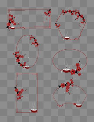中国风梅花边框套图png免抠,免抠元素