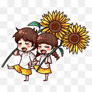 情人节夏天向日葵男女情侣,免抠元素