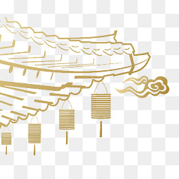 手绘卡通中秋节国庆节复古屋檐,免抠元素