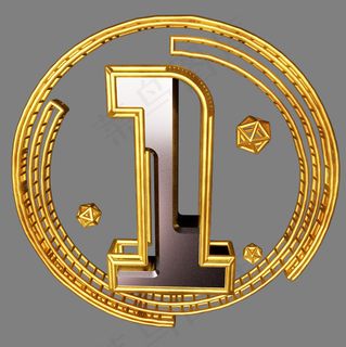 C4D黑金风机械风新年倒计时数字1