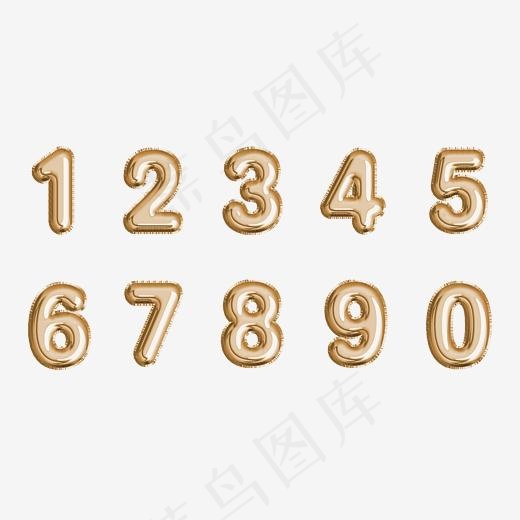 金色3D立体气球创意艺术数字,免抠元素艺术字