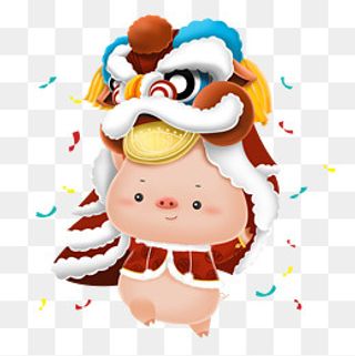 2019农历猪年可爱立体猪舞狮,免抠元素