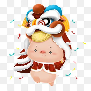 2019农历猪年可爱立体猪舞狮,免抠元素