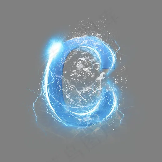 蓝色水晶电水字母C(3000X3000(DPI:300))psd模版下载