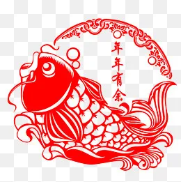 中国风卡通狗年贺新春鲤鱼剪纸,免抠元素(2500*2500px)psd模版下载