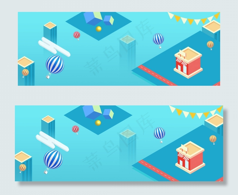 双十一2.5D简约热气球banner海报背景图片素材