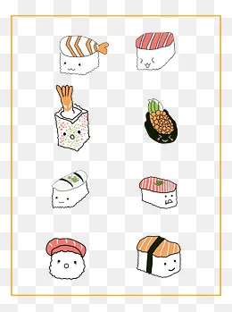 原创食物元素寿司卡通可爱设计套,免抠元素(1024*1369px)psd模版下载