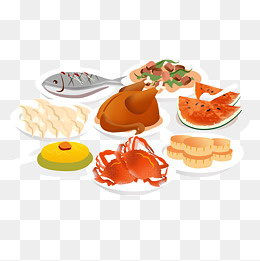 手绘卡通团圆饭美食,免抠元素(2000*2000px)psd模版下载