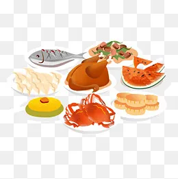 手绘卡通团圆饭美食,免抠元素(2000*2000px)psd模版下载