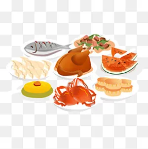 手绘卡通团圆饭美食,免抠元素