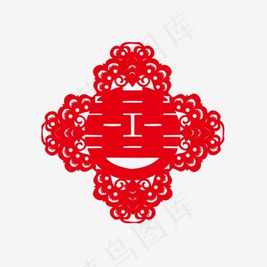 红色菱形花边喜鹊双喜结婚喜字剪纸贴纸装饰矢量下载(2000*1500px)ai矢量模版下载