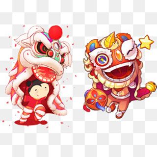 卡通手绘舞狮舞龙设计,免抠元素