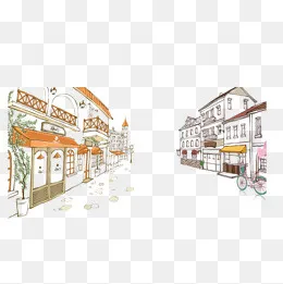 街面线描建筑自然PNG免抠素材,免抠元素(1000*1000px)