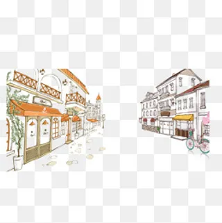 街面线描建筑自然PNG免抠素材,免抠元素