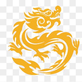 卡通手绘黄色龙纹,免抠元素