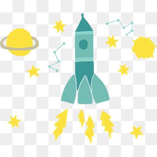 手绘卡通火箭星空矢量素材,免抠元素
