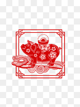 可商用新年窗花剪纸创意猪元素,免抠元素(1024*1369px)psd模版下载
