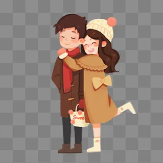 情人节圣诞节冬季拥抱的情侣png格,免抠元素