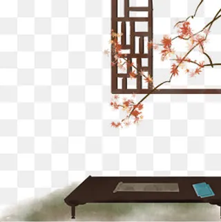中国风轩窗树枝书桌装饰元素,免抠元素