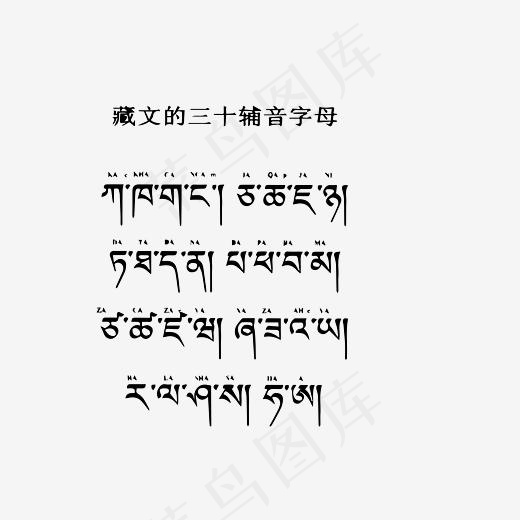 藏文矢量三十辅音字母(3555*2528px)ai矢量模版下载