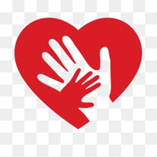 红色爱心大手拉小手,免抠元素