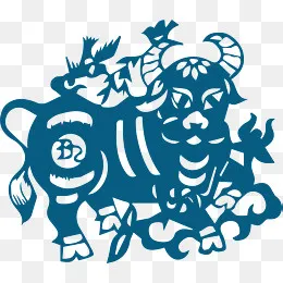 手绘牛剪纸,免抠元素(2351*2035px)ai矢量模版下载